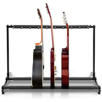 Image de Pyle Support Guitare, Porte 9 Guitares, Universel et Portable,Stand Multi de Guitare Pliable avec rembourrage en mousse,Pour Electrique, Acoustique, Classique Basse,Noir