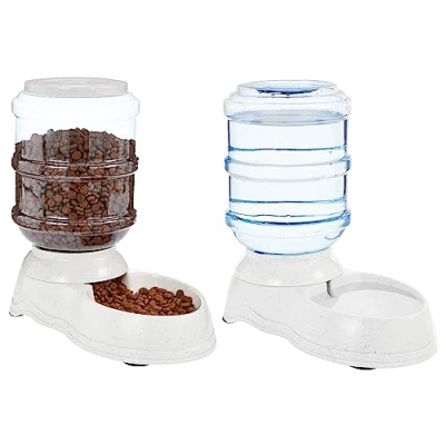 Image de Amazon Basics Distributeur d’eau et de nourriture pour animaux compagnie, Lot 2, Petite taille, Blanc