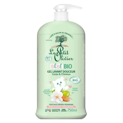 Image de LE PETIT OLIVIER Gel Lavant Douceur Bébé BIO Corps Et Cheveux Dès La Naissance Nettoie En Certifié 97% D&#039;Origine Naturelle Testé Sous Contrôle Pédiatrique 750 ml