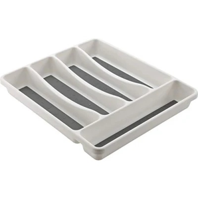 Image de M Home Range Couverts pour Tiroir / 5 Compartiments Bi Matière Plastique Blanc et Silicone Gris 31 x 27 4,5 cm SPACE SYSTEM PLS261
