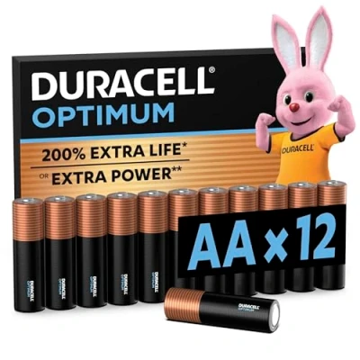 Image de Duracell Optimum Piles AA (lot de 12) Alcalines 1,5V Jusqu’à 200% plus longtemps ou puissant Alimentez vos appareils énergivores Recyclable, 0% plastique LR6 MX1500