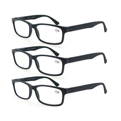 Image de MODFANS Lot de 3 Lunettes Vue 1.75 (3 Noir) Hommes Femmes Lecture Comfort Vision Nette Branches a Ressort Loupe Rectangle