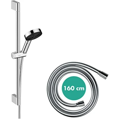 Image de hansgrohe Set de douche économie d&#039;eau Pulsify Select S, pommeau (EcoSmart) avec barre 65cm, flexible douche, support douchette 3 jets Relaxation,chromé,24161000