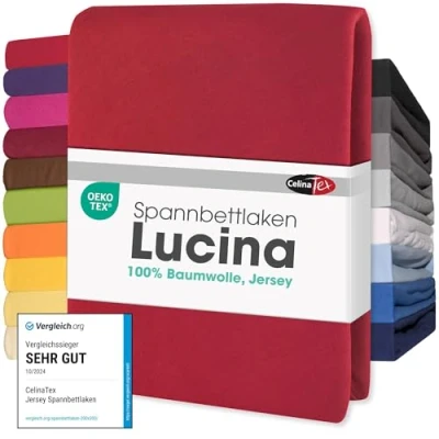 Image de CelinaTex Lucina Drap Housse Coton 2er Set 90x200 100x200 cm Rouge Rubis