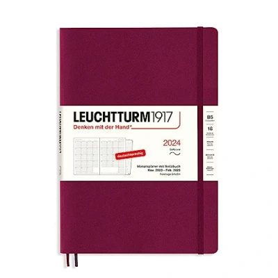 Image de LEUCHTTURM1917 367566 Agenda mensuel et carnet de notes Composition (B5) 2024 16 mois Couverture souple Port Red En allemand