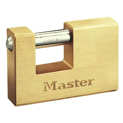 Image de Master Lock 608EURD Cadenas Rectangulaire en Laiton Massif à Clé, Doré, 8,3 x 8,5 1,8 cm