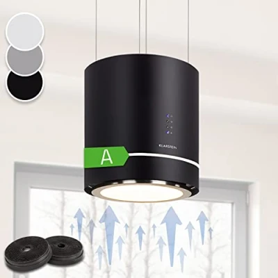 Image de KLARSTEIN Tron Ambience Hotte aspirante, sans évacuation, Installation suspendue, 540 m3/h, Anneau LED lumineux, 3 niveaux de puissance, Contrôle simple, 2 filtres à charbon actif Noir