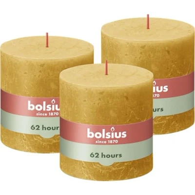 Image de Bolsius Bougie pilier rustique jaune, 10 x cm (lot de 3)