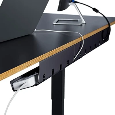 Image de PAMO Conduit de câble bureau pour un montage sous la table I jeu 2 avec 6 x serre câbles support/table télétravail support (jeu 2, noir)