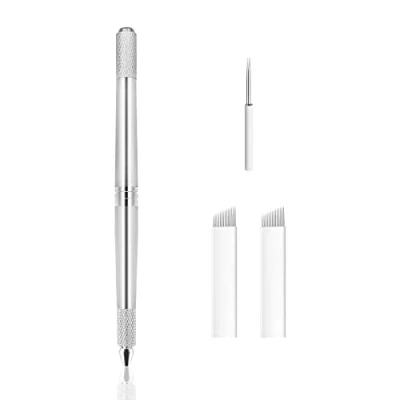 Image de Pinkiou Stylo microblading 3 en 1, outil de tatouage des sourcils pour le maquillage permanent (Argent)