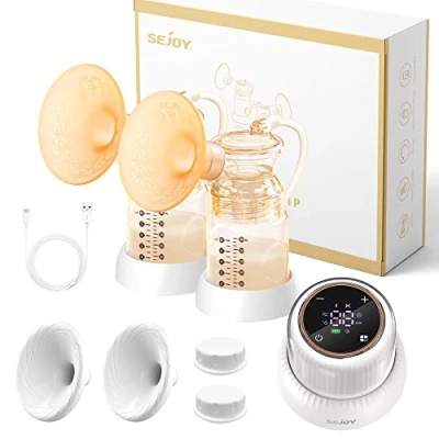 Image de Sejoy Tire Lait Electrique Main Libre, Électrique Double Pompage, Portable Automatique, 6 Modes et 9 Niveaux d&#039;Aspiration, Fonction Mémoire, LED écran, pour Voyage Maison, PPSU Matériel