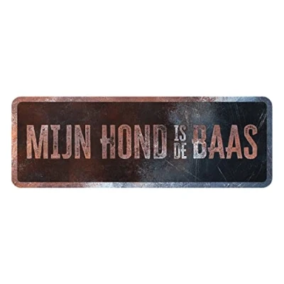 Image de D&amp;D Home, Panneau d&#039;avertissement Attention au Chien, 40x13x0,3 cm, Version néerlandaise, Fond Noir, en métal résistant à la Rouille avec Un Texte Amusant