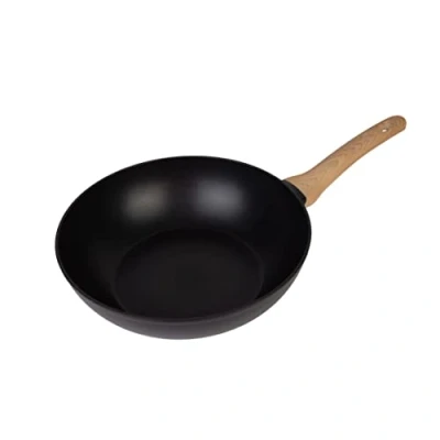 Image de MasterChef Wok, pour Induction, Gaz, Ceramique et plus, Tout Feux, Anti Adhesive Sauteuse 28 cm, Revêtement Dérapant, Poignée au Toucher Doux, Résiste à la Chaleur, Aspect Bois