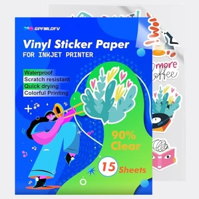 Image de 15 feuilles de vinyle imprimable transparent A4 pour imprimante à jet d&#039;encre [85% transparent] papier autocollant transparent, et hydrofuge