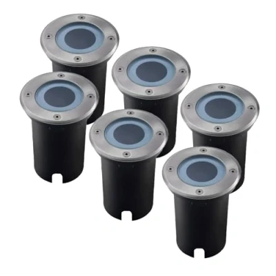 Image de Ledvion Lot de 6 spots LED encastrables au sol, ronds, en acier inoxydable, IP67, câble 1 m, GU10, pour extérieur, éclairage terrasse, sol