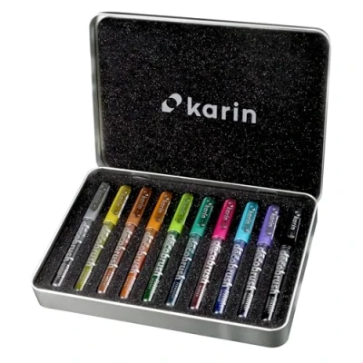 Image de Karin DecoBrush Metallic Lot de 10 pinceaux décoratifs métallisés pièces Corps transparent avec système sans encre 2,4 ml