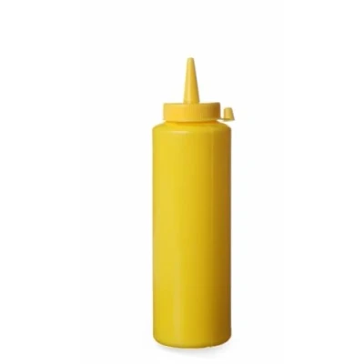 Image de HENDI Flacon distributeur, bouteille à condiments et sauces, réutilisable, recipient presser, ketchup, moutarde, huile d&#039;olive, vinaigrettes, mousses, 0,2L, ø50x(H)185mm, jaune, PE, PP