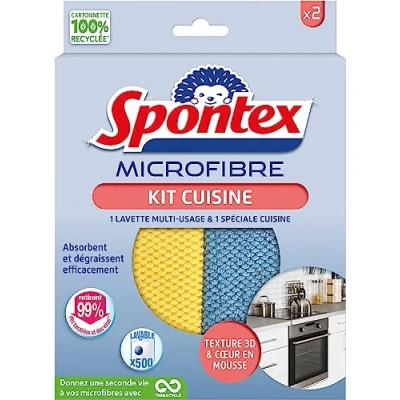 Image de SPONTEX Kit Microfibre Cuisine 1 Multi usage et Absorbe dégraisse efficacement