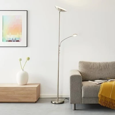 Image de Lightbox LED plafonnier avec couleur de lumière blanc chaud (3000 K) Lampadaire bras lecture réglable et variateur rotatif métal fer hauteur 1,8m