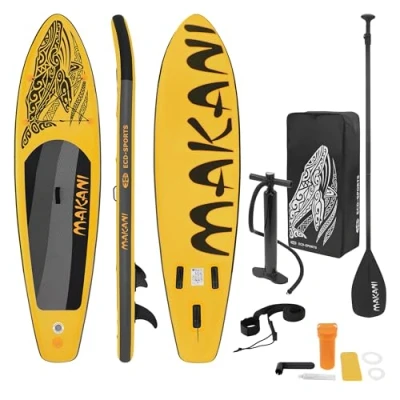 Image de ECD Germany Planche de Stand Up, Paddle Gonflable Makani, 320x80x15 cm, Jaune, PVC, jusqu&#039;à 120 kg, Surf, Pompe Sac Transport Accessoires, à Pagaie Sup Board, Différents Modèles