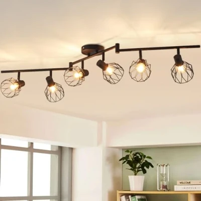 Image de ANWIO Plafonnier Spots, 6 Spots de Plafond LED Intérieurs Base E14, Noir avec Rectangulaire, Rotatifs (Sans Ampoules).