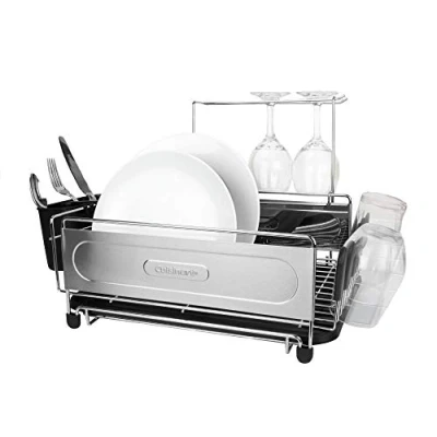 Image de Cuisinart Égouttoir à vaisselle en acier inoxydable, comprend un égouttoir vaisselle, panier ustensiles, une planche égoutter, porte verres et des gobelets antidérapants, 36,6 x 30,5