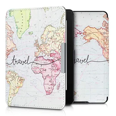 Image de kwmobile Étui Compatible avec Amazon Kindle Paperwhite Coque à Rabat magnétique Tablette eReader Similicuir Noir Multicolore
