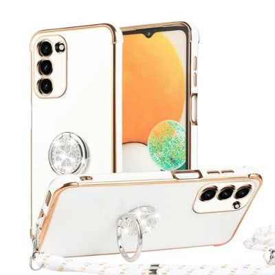 Image de MacroHu 1x Coque avec Cordon pour Samsung Galaxy S20 FE de Collier Telephone Portable Réglable Lanyard Case TPU Bumper Housse Silicone Antichoc Anneau Blanc