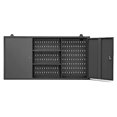 Image de Jan Nowak Armoire Suspendue à Outils d&#039;atelier en métal 2 étagères réglables Compartiments 120 cm x 60 20 (Noir)