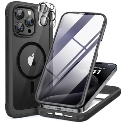 Image de Miracase Coque de Protection à 360 pour iPhone 15 Pro avec Magsafe Film en Verre intégré complète Magnétique Anti Chocs 6,1&quot; Noir