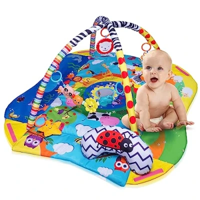 Image de LIONELO Anika 2 en 1 Activité Gym 4 jouets suspendus hochets arches Couverture de jeu pour bébé Fonction parc Oreiller soutien Éducatif