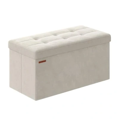 Image de SONGMICS Banc de Rangement, Pouf Pliable, 38 x 76 cm, Bout Lit, Repose Pieds, Coffre Charge jusqu&#039;à 300 kg, pour Salon, Chambre, Entrée, Blanc Crème LSF247W01
