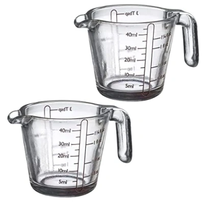 Image de Westmark Lot de 2 mini verres mesureurs 40 ml, 4 graduations différentes, passent au four, micro ondes et congélateur, Shorty Transparent/noir, 305522E3