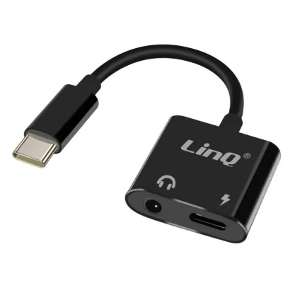 Image de Adaptateur USB C vers Prise Audio Jack 3.5mm et Recharge Femelle LinQ Noir