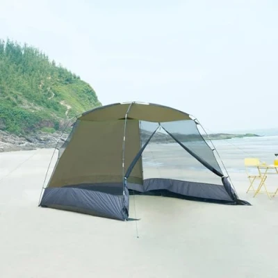Image de pro.tec Tonnelle de Jardin pour Camping Festivals Protection Vent Soleil Moustiquaire Pavillon Pliant Facile à Transporter Polyester 190T Fibre Verre 305 x 213 cm Vert Gris