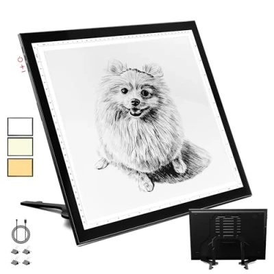 Image de WELZK Bloc lumineux A3 3 couleurs, panneau à boutons latéraux, 41,6 x 30,5 cm avec support. Table lumineuse 10 niveaux pour dessin, traçage, désherbage vinyle, peinture diamant
