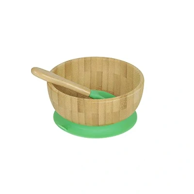 Image de BIOZOYG Ensemble de bols en bambou rond I bol ventouse avec cuillère certifié FSC jeu pour enfants à bouillie bébé &amp; céréales vaisselle vert