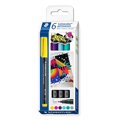 Image de Staedtler Lumocolor Permanent 318 Etui Carton 6 Feutres Permanents Pointe Fine 0,6 mm Assortis C6