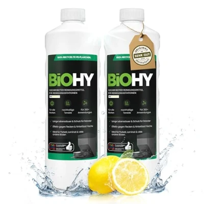 Image de BiOHY Produit de nettoyage pour robot aspirateur (2 x 1l Bouteille) Spécialement conçu les stations Prolonge la durée vie station d&#039;aspiration (Wischroboter Station)
