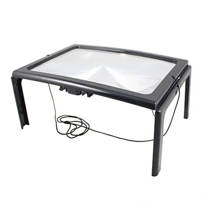Image de Loupe de Lecture Grossissement 3X avec 4 LED Lampe sur Pieds pour Lire Journaux Bijoux Malvoyants Personnes âgées Rectangulaire Support Portable