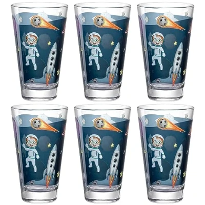 Image de LEONARDO Bambini Avventura Lot de 6 gobelets pour enfant avec Motif en verre qualité supérieure Taille L Capacité 300 ml Passe au lave vaisselle Robuste espace