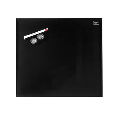 Image de Nobo Petit Tableau Blanc Mural Carré, Surface Magnétique en Verre Effaçable à Sec, Sans Cadre, Fixations Invisibles, 450 x mm, Feutre Marqueur et Aimants Inclus, Noir, 1903951