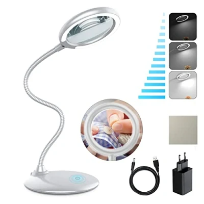 Image de Tonhui 3X LED Lampe Loupe intensité Variable, Grande De Bureau Eclairante sur Pied pour la Lecture, Les Personnes âgées, Loisirs, l&#039;artisanat, l&#039;établi