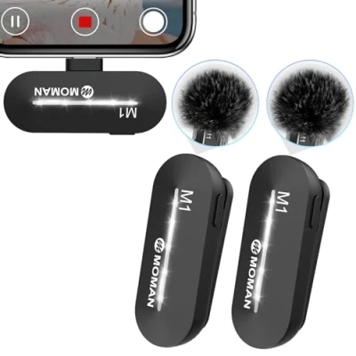 Image de Moman Microphone Cravate sans Fil, 2.4GHz【Type C&amp;USB】 2TX&amp;1RX Mic Plug&amp;Play Simple Pression Sourdin pour Téléphone Andriod Vlog Interview Tiktok, Micro Fil Smartphone