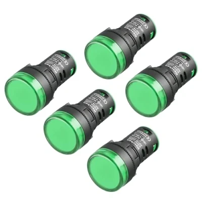 Image de Heschen Lot de 5 voyants lumineux LED 22 mm, AD16 22D/S, 12 VDC 20 mA, couleur la lumière verte