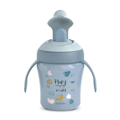 Image de Suavinex, Tasse Apprentissage avec Bec Rigide Anti Râpage, Bébé Fuite, Gobelet Enfant Couvercle Rabattable et Poignées, Passe au Lave Vaisselle. +6 Mois, 200 ml. Bears, Bleu