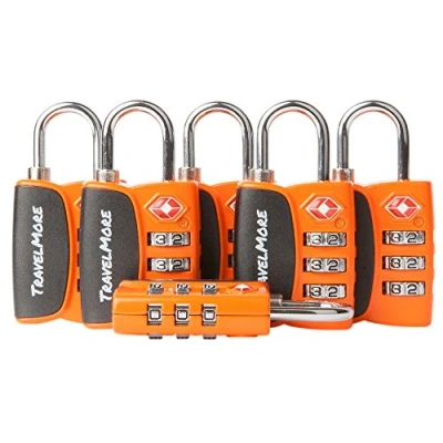 Image de Paquet de 6 Cadenas certifiés TSA à Code 3 Chiffres avec indicateur d&#039;alerte d&#039;ouverture, pour Valise Voyage et Bagages (Orange)