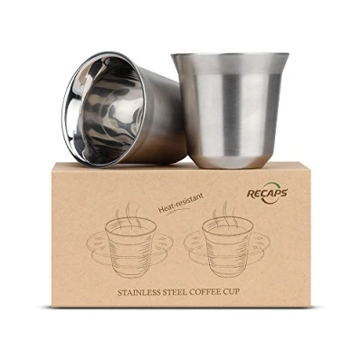Image de RECAPS Ensemble de tasses à expresso en acier inoxydable 304 80 ml Paquet 2 Demitasse double paroi