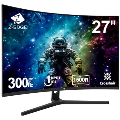 Image de Z Edge Ecran Gaming Incurvé 27&#039;&#039; 300 Hz (DP1.4*2), 240 (HDMI2.0*2), 1ms MPRT, FreeSync, FHD, Moniteur PC Gamer LED 16:9, Inclinaison Réglable, VA, HDR, 3000:1, RGB, VESA 100*100mm (DP Câble Inclus)