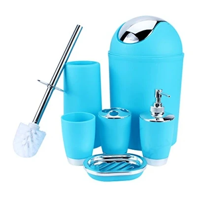 Image de Lot d‘Accessoires Salle de Bains et WC 6 Pièces Accessoires Bain en Résine Distributeur Savon, Porte Gobelet, Poubelle, Brosse WC, à Dents